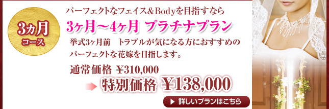 3ヵ月コース　3ヵ月～4ヵ月プラチナプラン　通常￥310,000→特別価格￥138,000